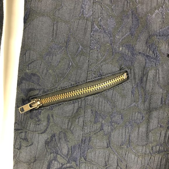 Free People Navy Blue Jacquard Lace Corset Back Victorian Boho buttoned Blazer - Picture 9 of 14